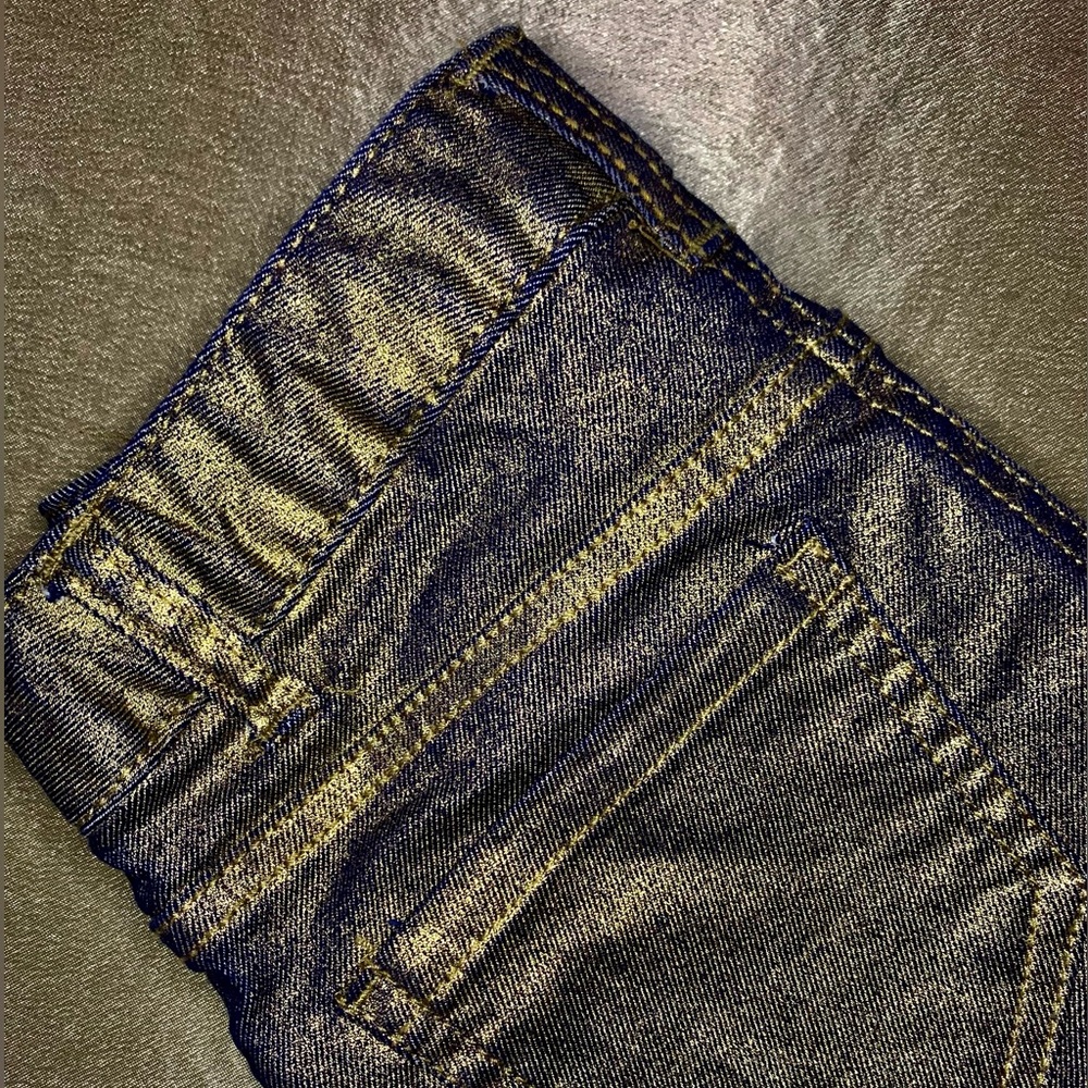 CRB Girl Gold Jeans Pants Size 7/8 Kids Mid Rise with Metallic Pockets Zipper
